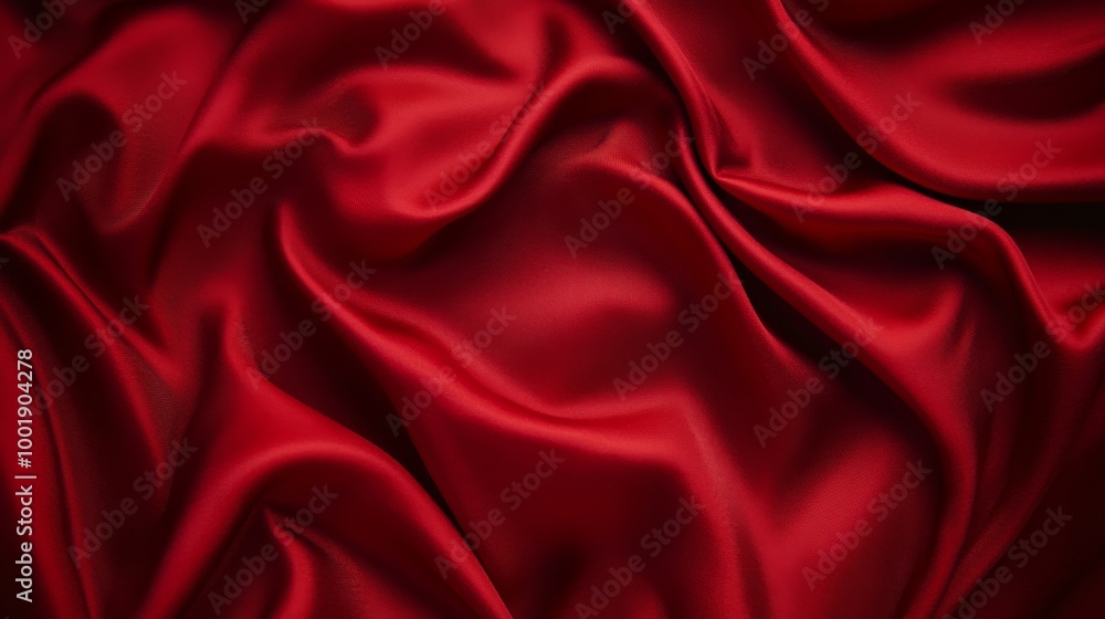 The rich texture of crimson satin creates elegant, fluid waves that catch the light, highlighting its opulence and providing ample copy space on the left for design needs The rich texture of crimson satin creates elegant, fluid waves that catch the light, highlighting its opulence and providing ample copy space on the left for design needs