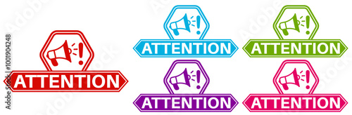 set attention icon sign symbol labels design vector illustration