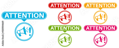 set trendy colorful attention label icons. danger sign warning sticker template design vector illustration