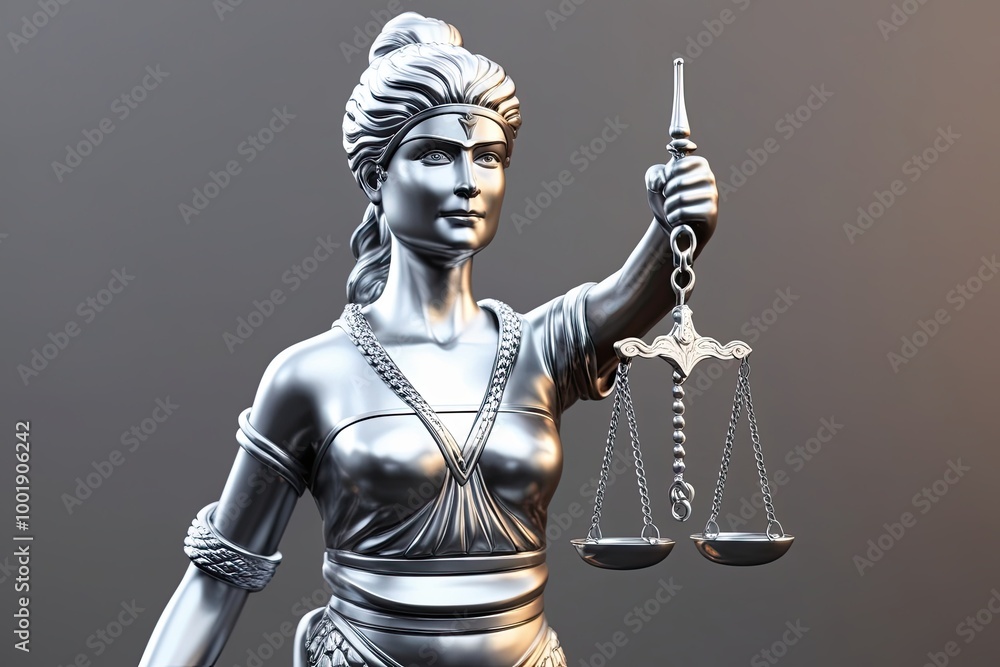 Fototapeta premium Empowered Lady Justice with Silver Scales as a Champion for Equality and Balance in Law