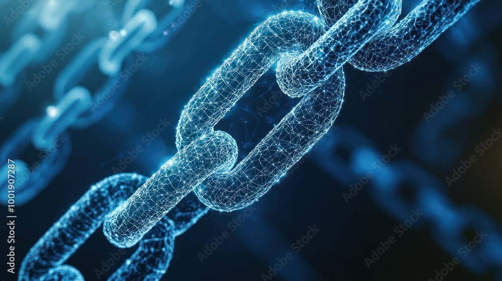A Close-Up of a Wireframe Chain Made of Interconnected Nodes A Close-Up of a Wireframe Chain Made of Interconnected Nodes