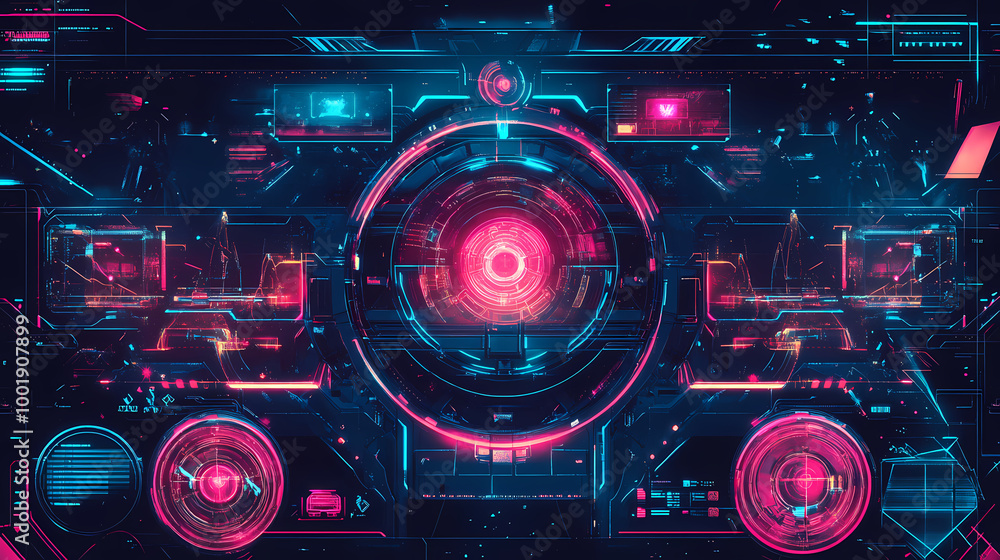 Poster for print and web featuring a futuristic hud with retro games. Futuristic Typography. Illustration Poster for print and web featuring a futuristic hud with retro games. Futuristic Typography. Illustration