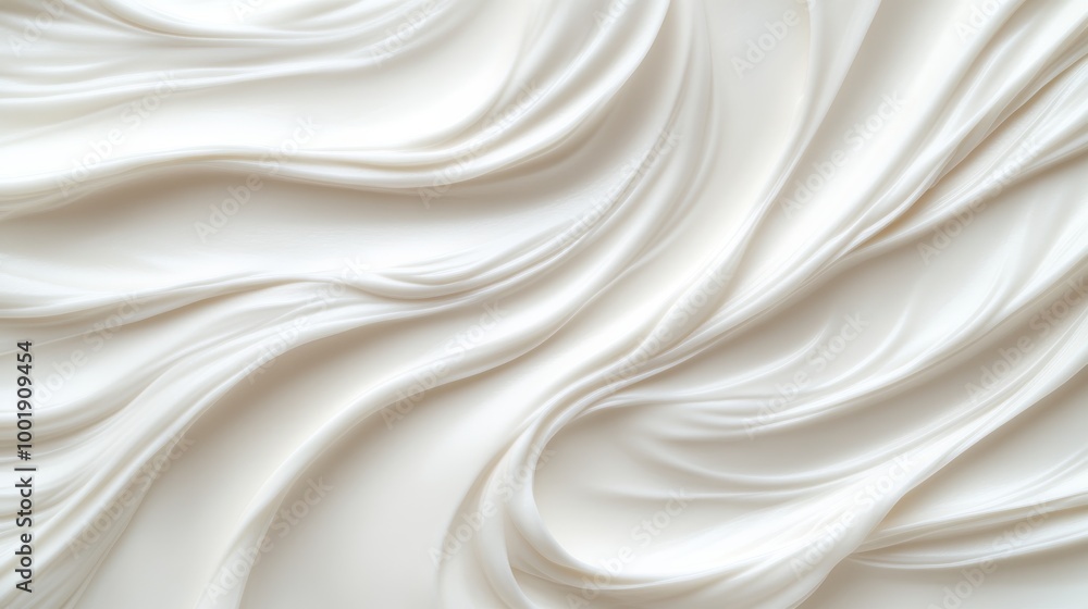 A glossy white cream flows in a seamless spiral, highlighting its rich texture and fluidity, perfect for applications in skincare or gourmet culinary products A glossy white cream flows in a seamless spiral, highlighting its rich texture and fluidity, perfect for applications in skincare or gourmet culinary products