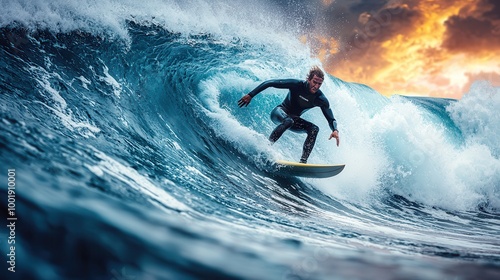 Thrilling Surfing Adventure at Sunset Waves