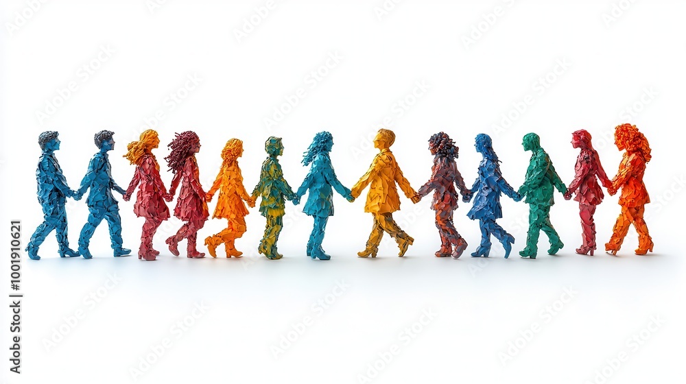 Colorful Paper Figures Holding Hands in Unity Colorful Paper Figures Holding Hands in Unity