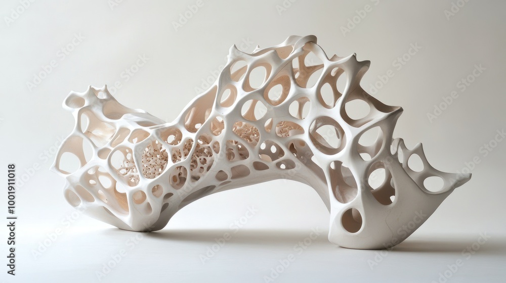 Abstract White Ceramic Sculpture with Interconnected Hollows Abstract White Ceramic Sculpture with Interconnected Hollows