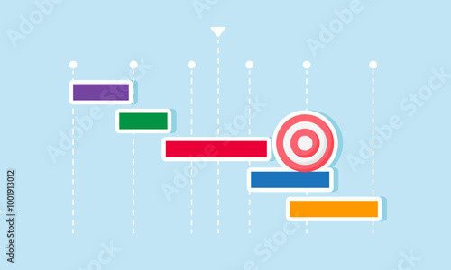 A target board on a bar chart illustrates the progress of a company's business objectives.