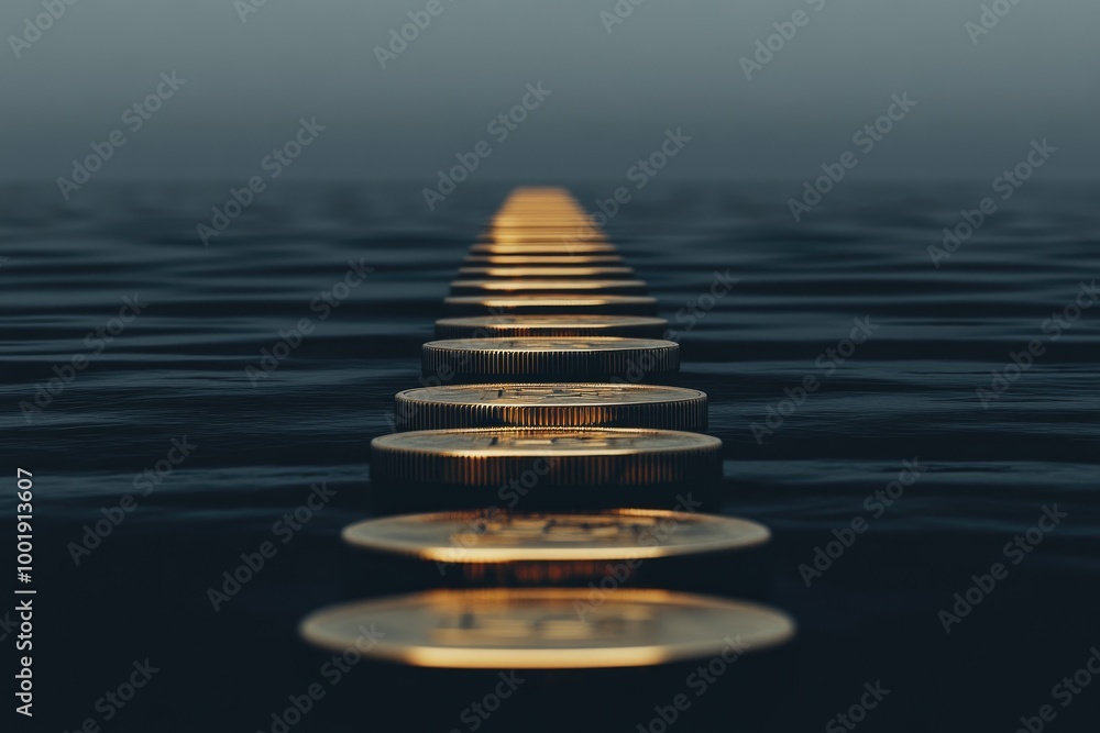 Obraz premium Golden Coins on Abstract Glowing Pathway