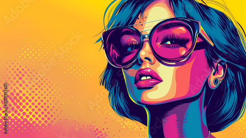 Vibrant retro pop art woman portrait. Retro Illustration. Illustration