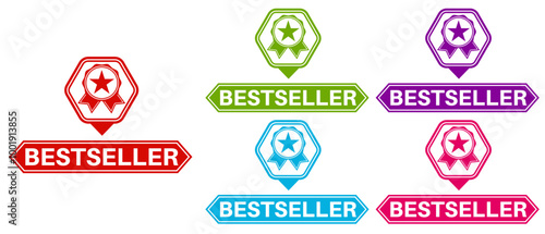 Set trendy colorful bestseller icon sign. guarantee   labels sticker design template Vector illustration