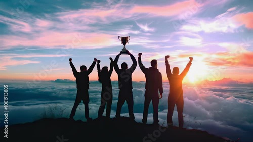 silhouette of a team work success