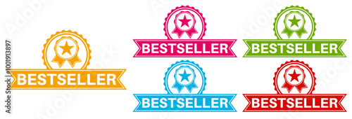 Set trendy colorful bestseller icon sign. guarantee   labels sticker design template Vector illustration