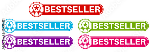 Set trendy colorful bestseller icon sign. guarantee   labels sticker design template Vector illustration