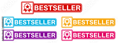 Set trendy colorful bestseller icon sign. guarantee   labels sticker design template Vector illustration