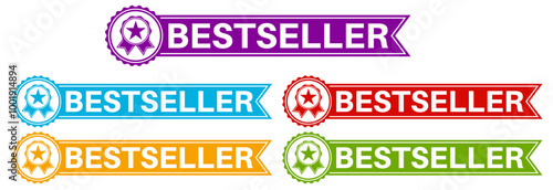 Set trendy colorful bestseller icon sign. guarantee   labels sticker design template Vector illustration
