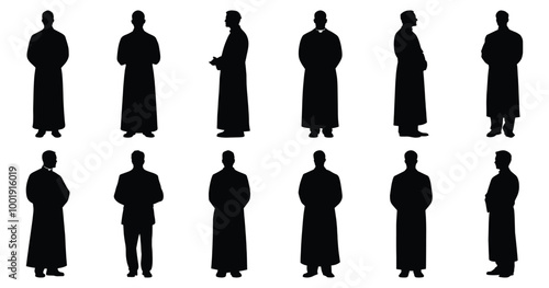 Pastor silhouettes set, priest pack of vector silhouette design, isolated background.