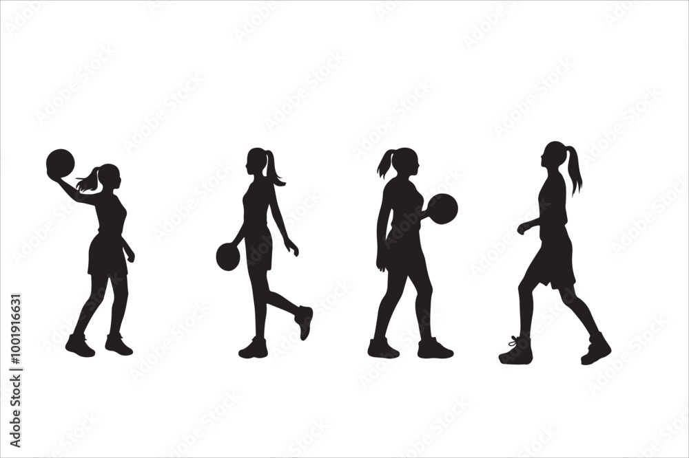 Obraz premium Female Basketball Players Silhouettes vector style