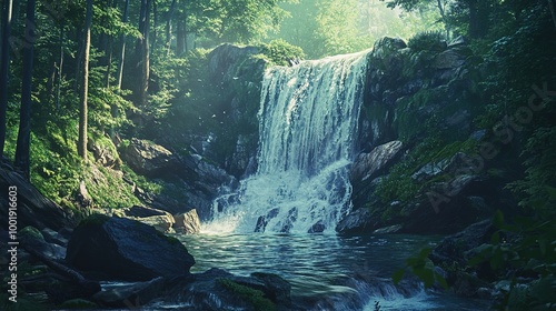 An enthralling panorama of breathtaking waterfalls, capturing the essence of natural beauty and tranquility. This stunning water landscape showcases the serene flow of cascading water, 