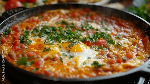 Menemen is a traditional Turkish dish prepared with eggs, sucuk (sausage), and tomatoes. 