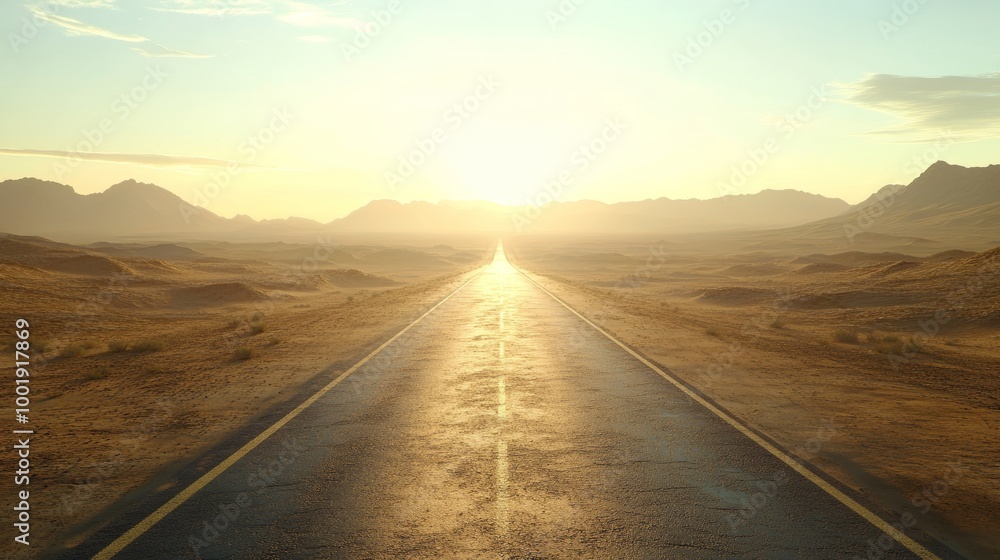 Fototapeta premium A straight road disappearing into the horizon of a vast desert, ultra detailed