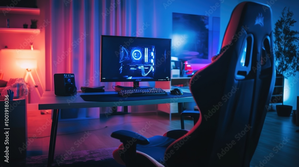 A stylish and ergonomic gaming chair designed for ultimate comfort and support during long gaming sessions. The chair features a sleek design with adjustable armrests, a high back for proper posture, A stylish and ergonomic gaming chair designed for ultimate comfort and support during long gaming sessions. The chair features a sleek design with adjustable armrests, a high back for proper posture,