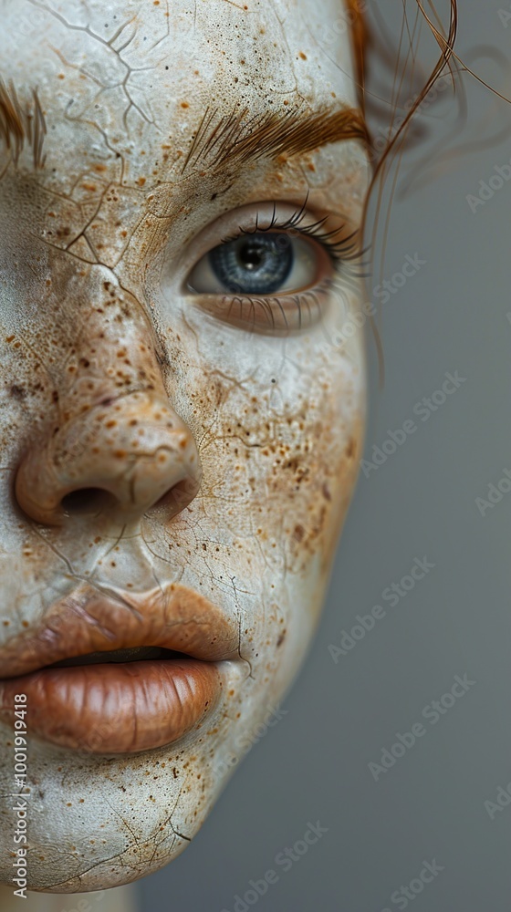Fototapeta premium Close-Up Portrait of a Woman with Intricate Skin Texture