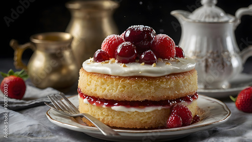 Wallpaper Mural Classic Victoria Sponge Cake with Layers of Sweet Jam and Cream, Perfect Dessert for Tea Time, Celebrations, and Traditional British Baking Lovers Torontodigital.ca