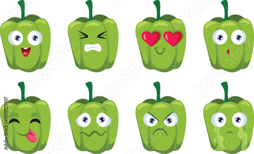 Bell Pepper Mascot Vector Character with Different Expressions. Cute and adorable vegetable mascot with many emotional faces 
