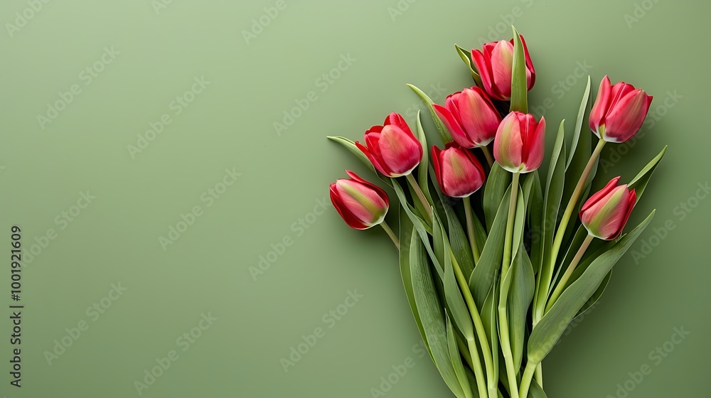 Bright bouquet of tulips on green background Bright bouquet of tulips on green background