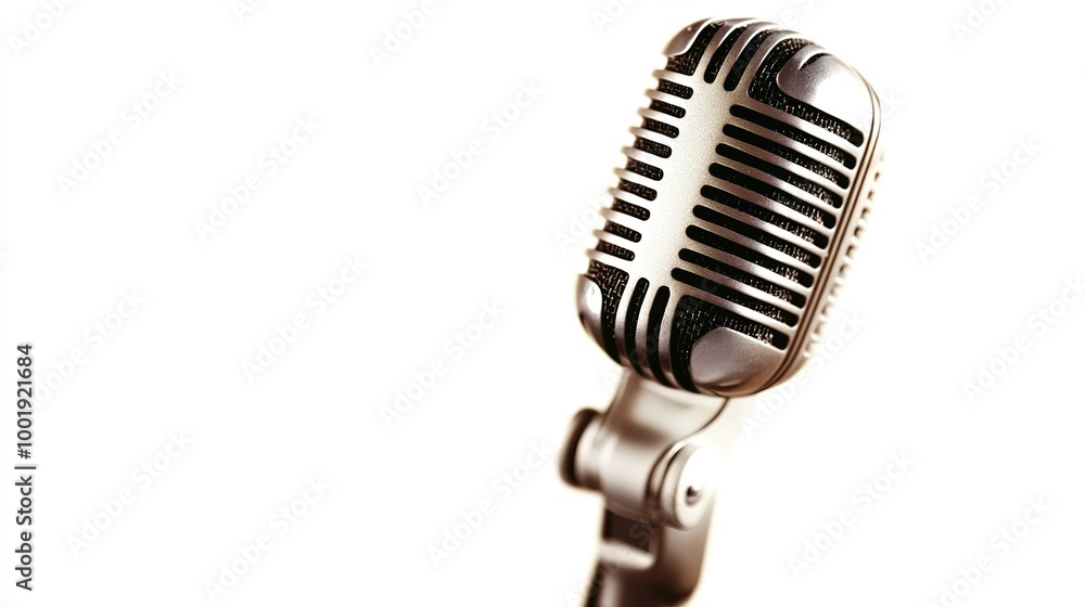 Fototapeta premium A sleek and modern microphone prominently displayed against a clean backdrop, showcasing its intricate design and professional features. This image captures the essence of sound engineering 