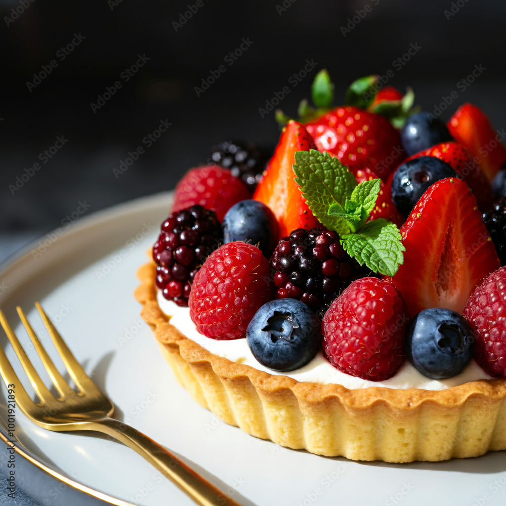 Decadent Fruit Tart with a Fork Decadent Fruit Tart with a Fork