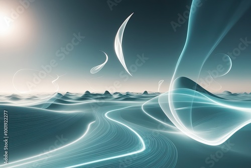 Dreamy Ethereal Lightwave Landscape with Fluid Shapes and Harmonious Energy Flow