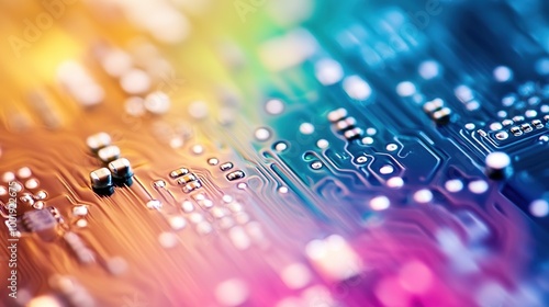 A minimalistic circuit board design featuring a simplified browser icon, emphasizing a clean and modern aesthetic. The artwork utilizes bright colors in a limited palette