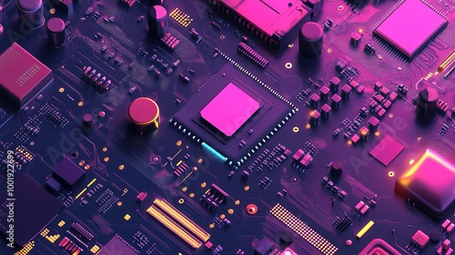 A minimalistic circuit board design featuring a simplified browser icon, emphasizing a clean and modern aesthetic. The artwork utilizes bright colors in a limited palette