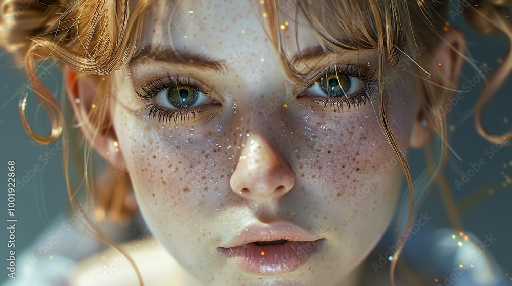 Close Up Portrait of a Woman with Freckles and Green Eyes Close Up Portrait of a Woman with Freckles and Green Eyes