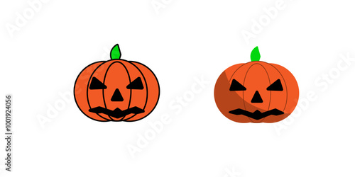 Set pumpkin on white background. The main symbol of the Happy Halloween holiday. Orange pumpkin with smile for your design