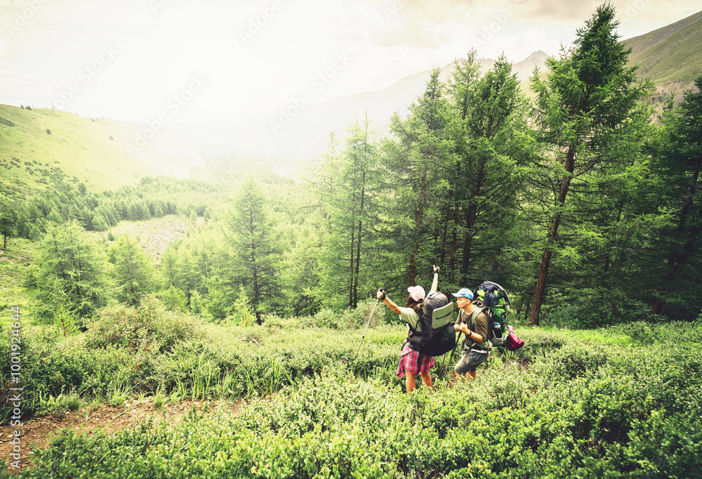 backpacking trip in wild nature in summer backpacking trip in wild nature in summer