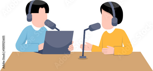 Men Recording Podcast Flat Illustration