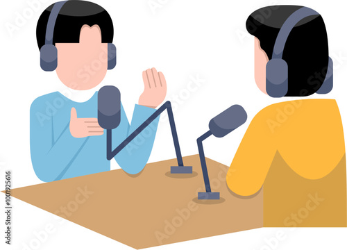 Men Recording Podcast Flat Illustration