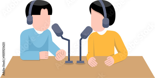 Men Recording Podcast Flat Illustration
