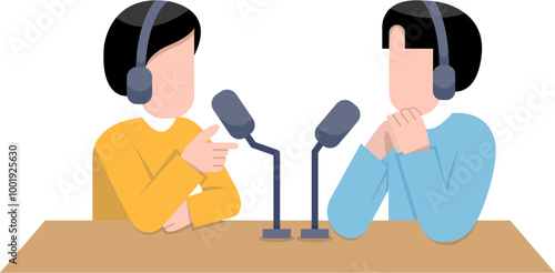 Men Recording Podcast Flat Illustration