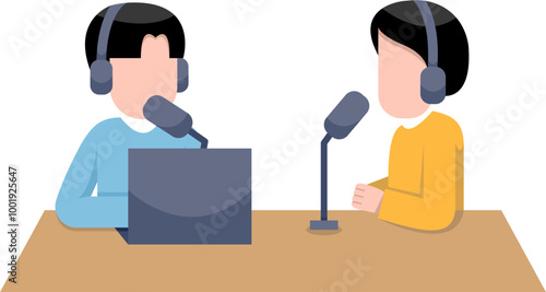 Men Recording Podcast Flat Illustration