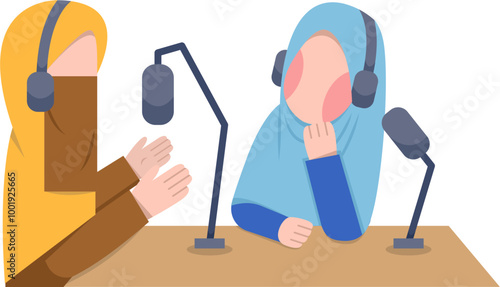 Muslim Women Recording Podcast Illustration