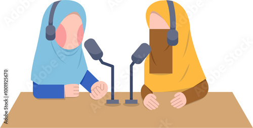 Muslim Women Recording Podcast Illustration