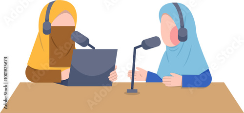 Muslim Women Recording Podcast Illustration