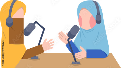 Muslim Women Recording Podcast Illustration