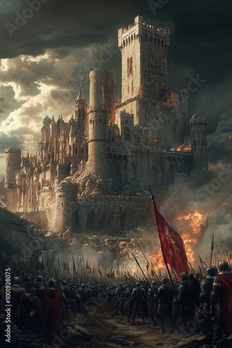 Epic Fantasy Battle Scene Featuring Knights and Wizards for Game Art and Illustrations