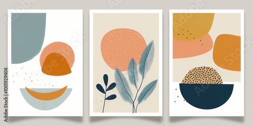 Modern art boho posters: abstract mid-century shapes for wall art, postcards, covers, wallpaper, and home decor, ideal for contemporary and minimalistic design.