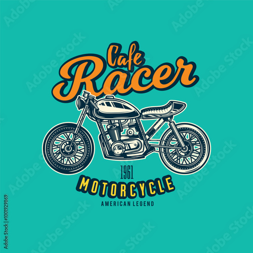 Cafe racer custom motorcycle. Original vector illustration in vintage style. T-shirt design.