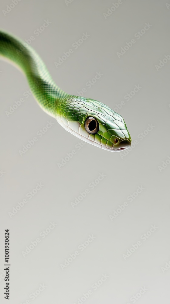 Green snake close-up on light background Green snake close-up on light background